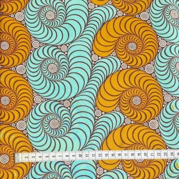 Preview: Afrikanischer Wax Print Stoff Baumwolle ORANGE TURQUOISE SNAILS